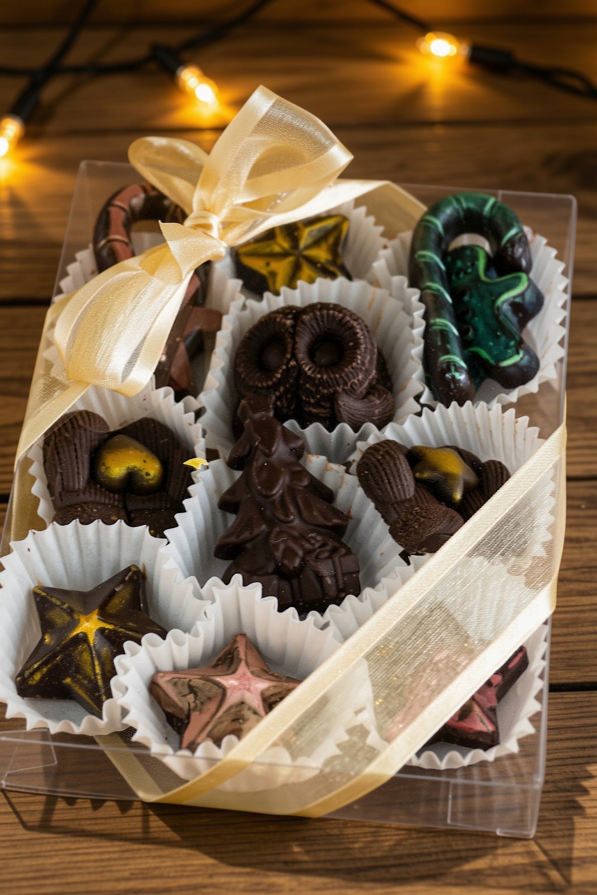 Scatola 12 cioccolatini fondenti 65% soggetti natalizi 120g