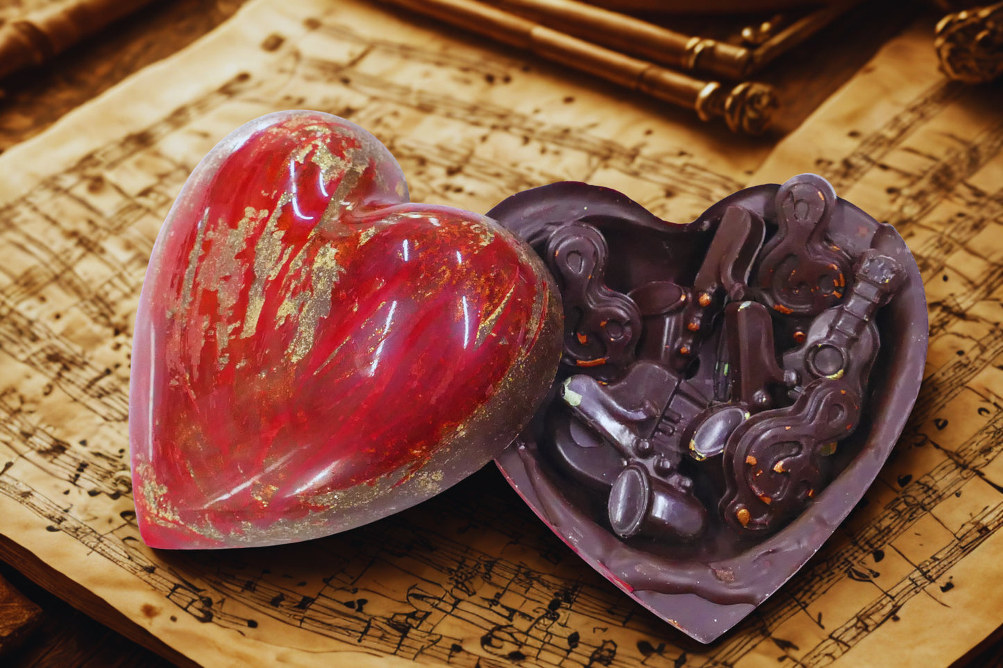 Cuore 3d al cioccolato fondente 65% Tema Musica 170g