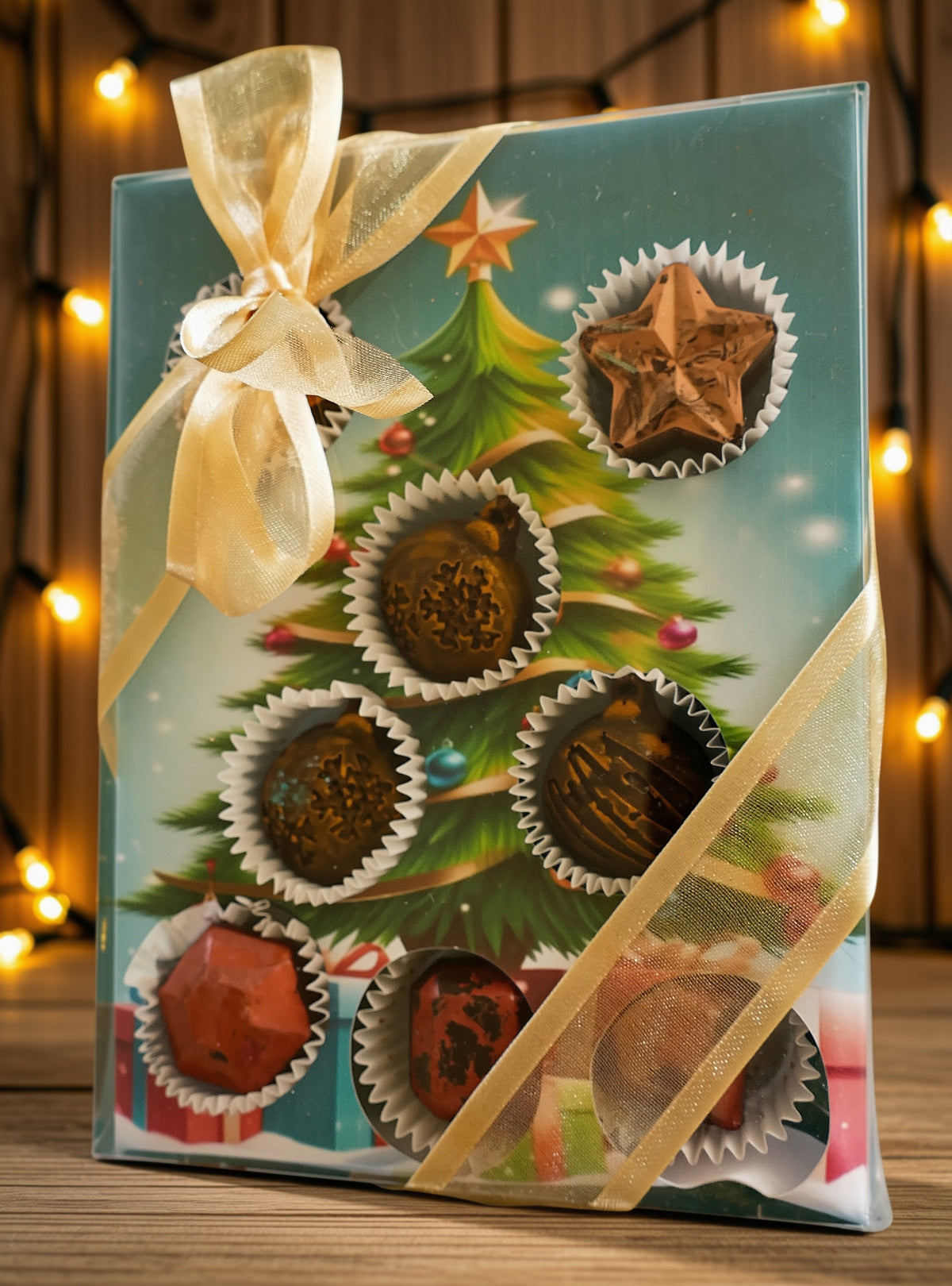 Scatola Albero di Natale 7 praline Cioccolato fondente 65% 60g