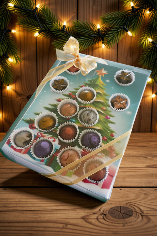 Scatola Albero di Natale 20 praline 200g Cioccolato fondente 65%