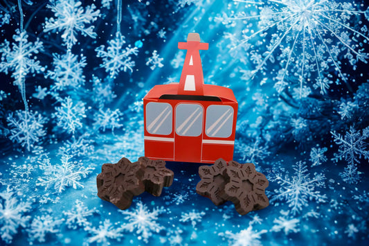 Funivia con 6 fiocchi di neve al cioccolato fondente 65%  60g