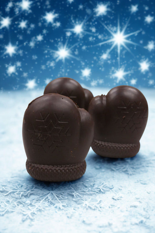 Guantino di cioccolato fondente 65% con mini marshmallow da sciogliere nel latte